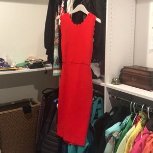 Red, fitted dress